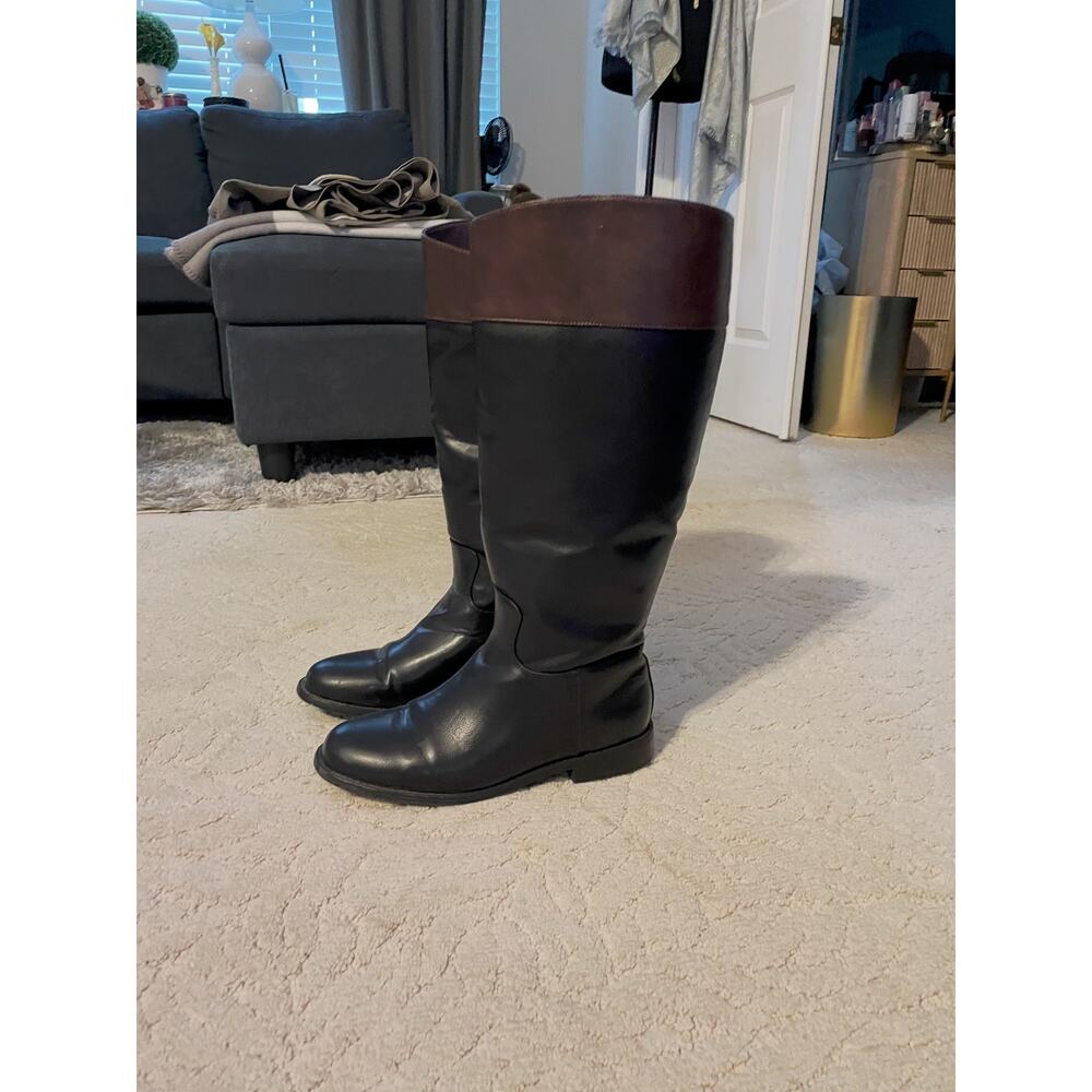 Designer Inspired Two Tone Wide Calf Riding Boots Size 9 - Picture 2 of 6